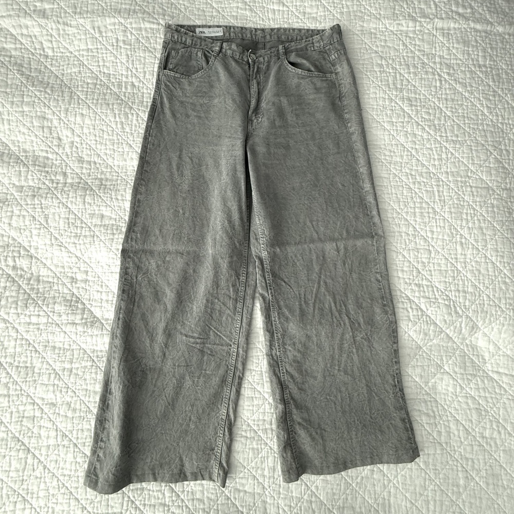 Zara Gray Flare Wide Leg Jeans High-Waisted